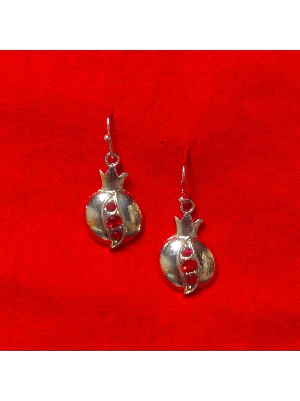 Earrings--Red Pomegranate Dangles--silvery